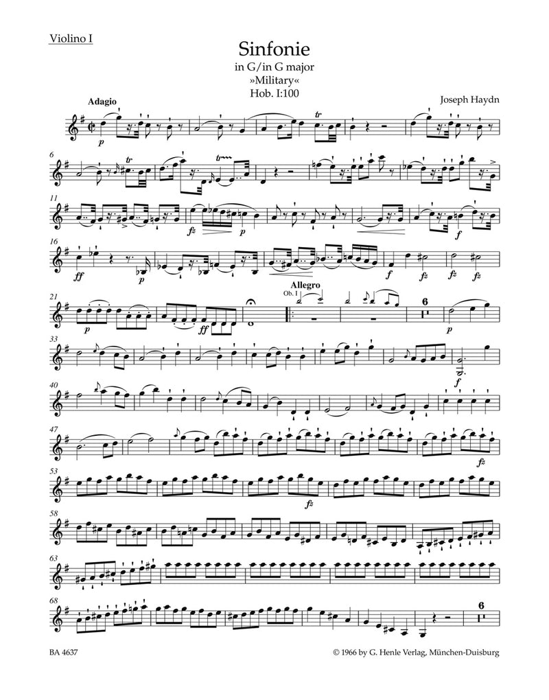 Symphony G major Hob. I:100 "Military" [violin 1 part]