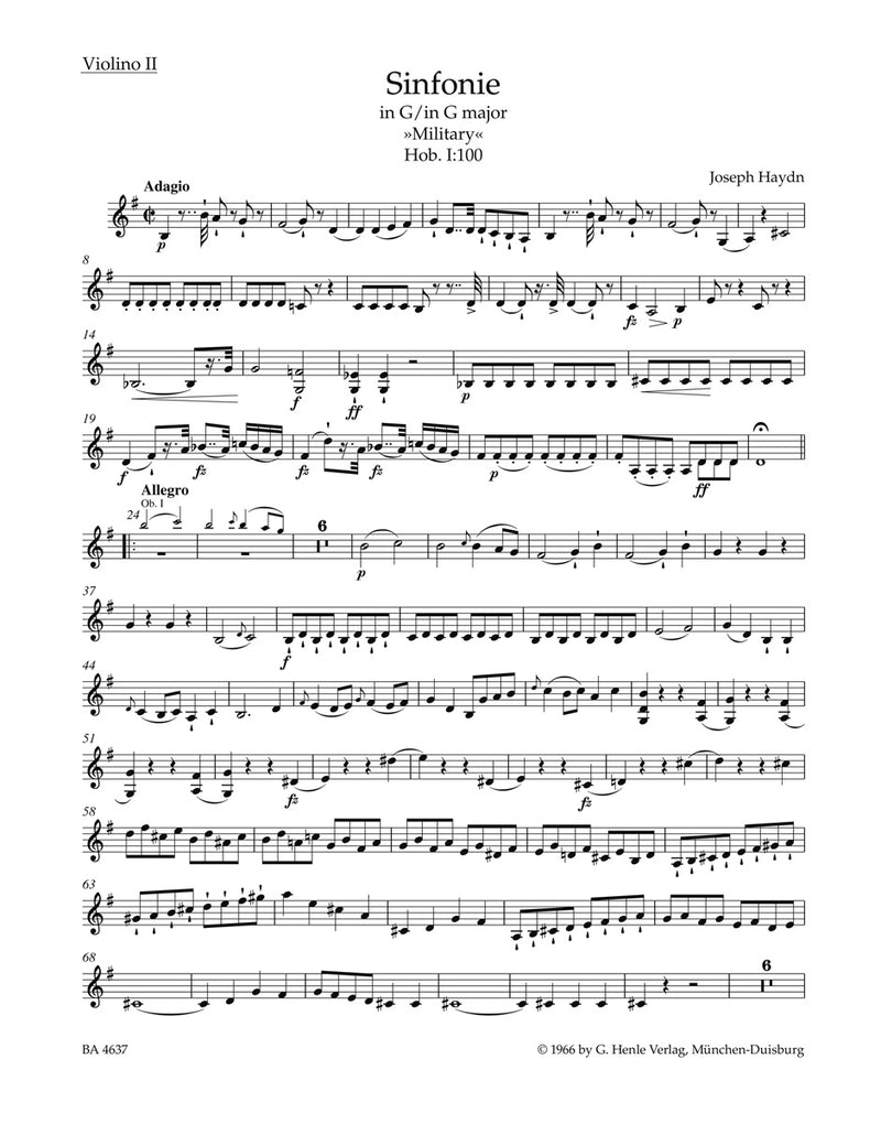 Symphony G major Hob. I:100 "Military" [violin 2 part]