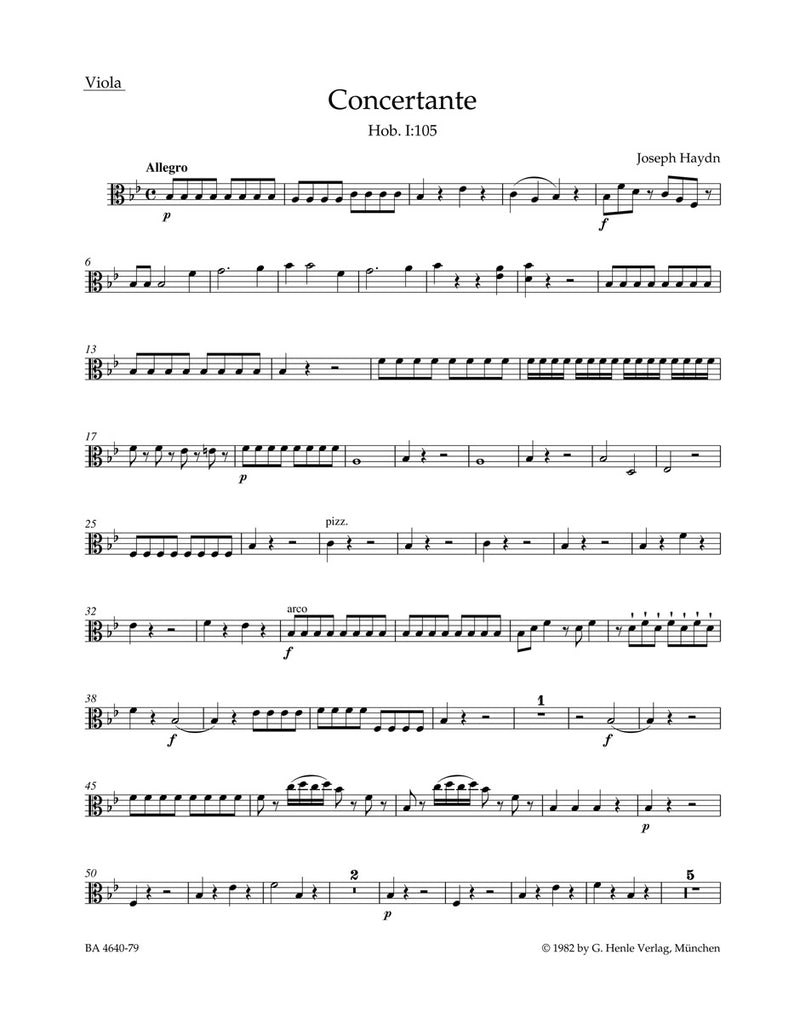 Concertante for Oboe, Bassoon, Violin, Cello and Orchestra Hob. I:105 [viola part]