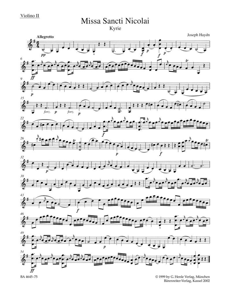Missa Sancti Nicolai Hob. XXII:6 "Nicolai Mass" [violin 2 part]