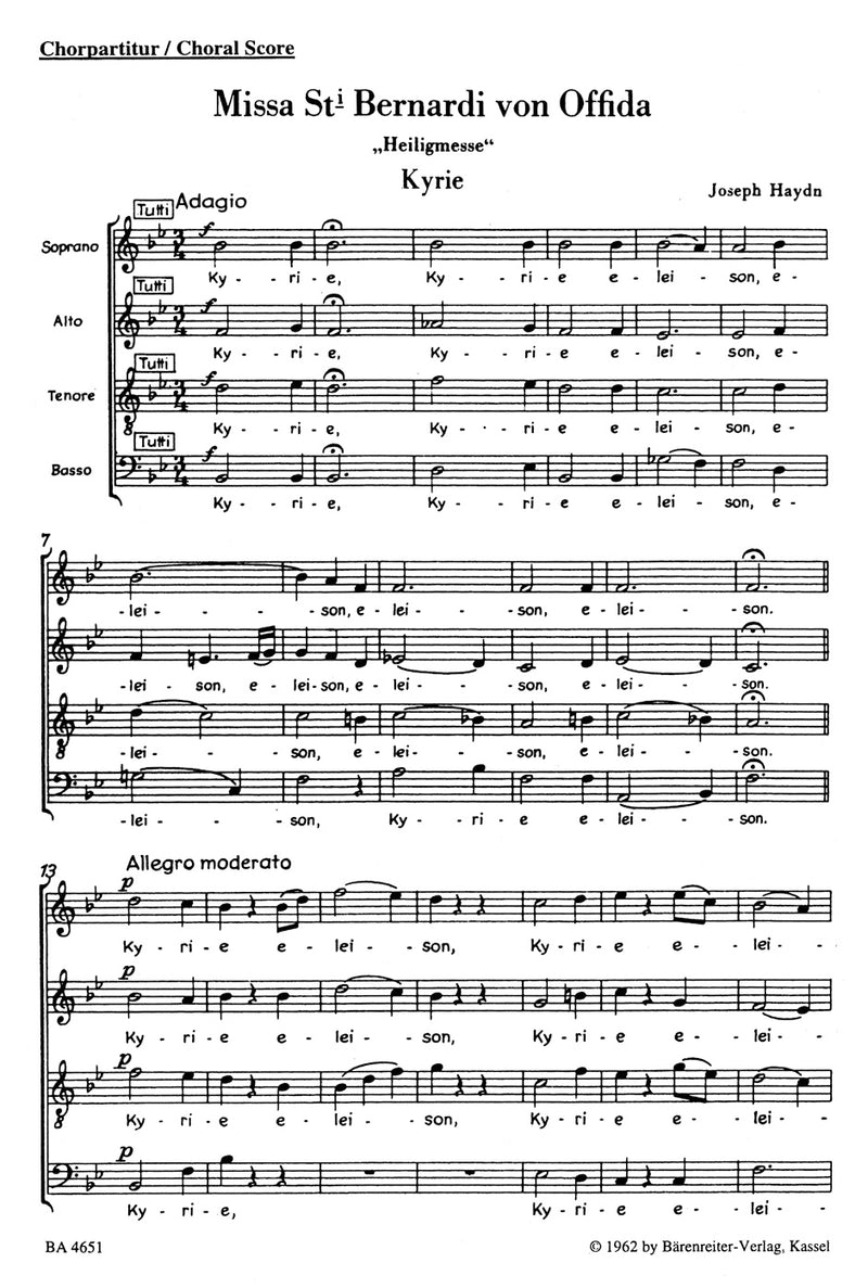 Missa Sancti Bernardi von Offida Hob.XXII:10 "Heilig-Messe" [合唱楽譜]