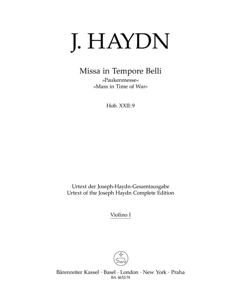 Missa in Tempore Belli Hob.XXII:9 "Mass in Time of War" [violin 1 part]