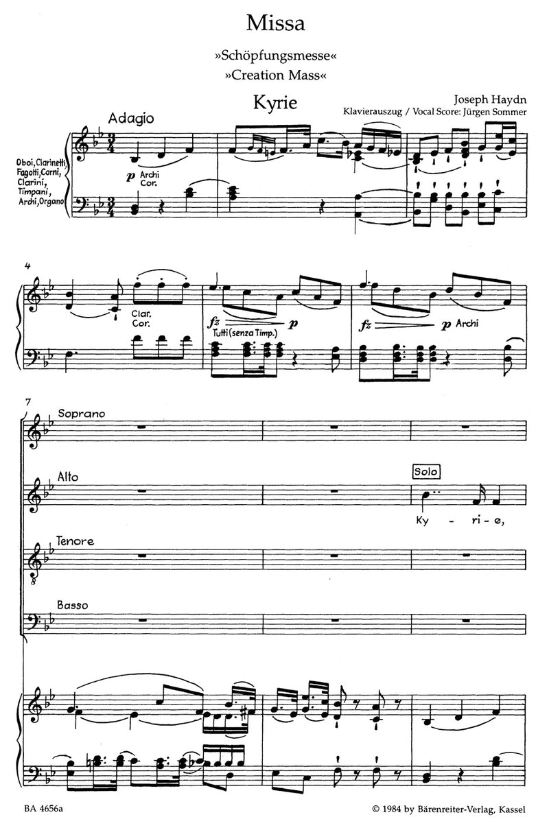 Missa Nr. 11 B-Dur "Schöpfungsmesse" = Missa in B-flat major Hob.XXII:13 "Creation Mass" （ヴォーカル・スコア）