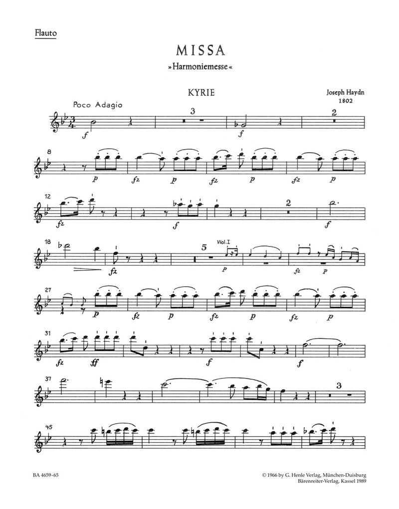 Missa B-Dur "Harmoniemesse" = Missa in B-flat major Hob.XXII:14 "Harmony Mass" [set of wind parts]