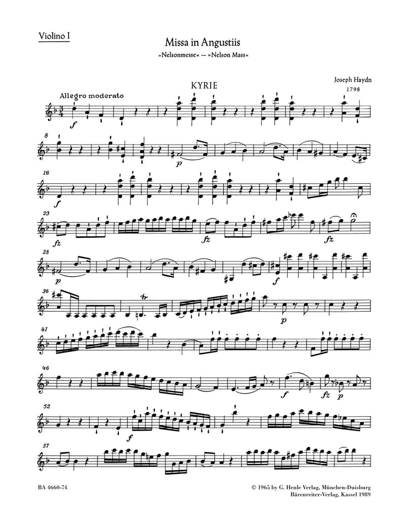 Missa in Angustiis Hob.XXII:11 "Nelson Mass" [violin 1 part]