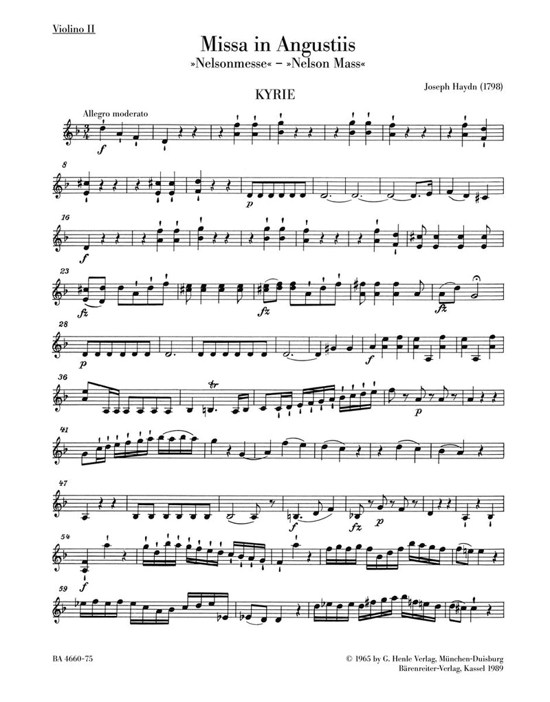 Missa in Angustiis Hob.XXII:11 "Nelson Mass" [violin 2 part]