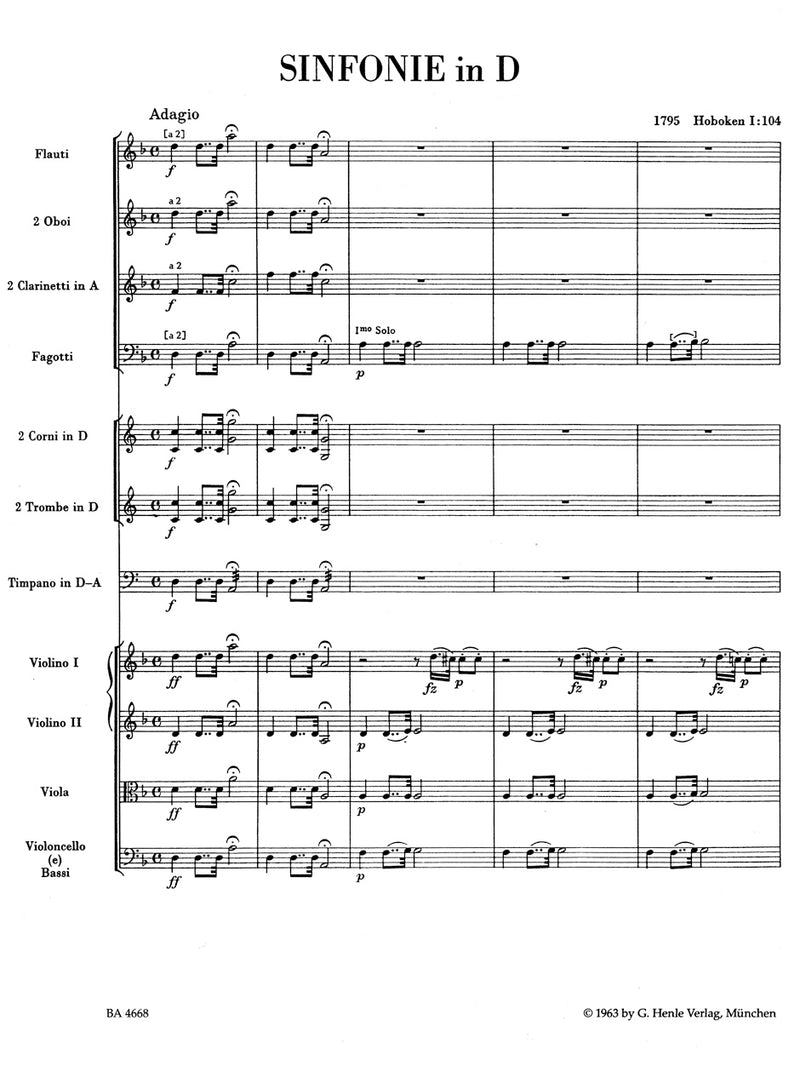 Symphony D major Hob.I :104 "London Symphony No. 12" [score]