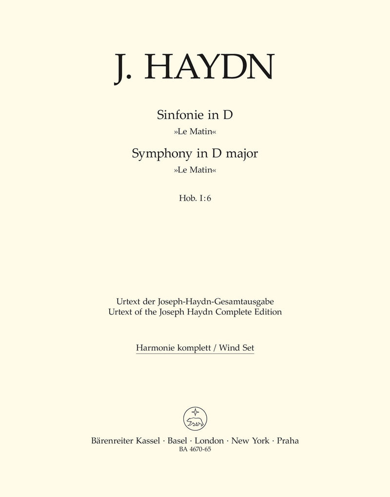 Symphony Nr. 6 D major Hob. I:6 "Le Matin" [set of wind parts]