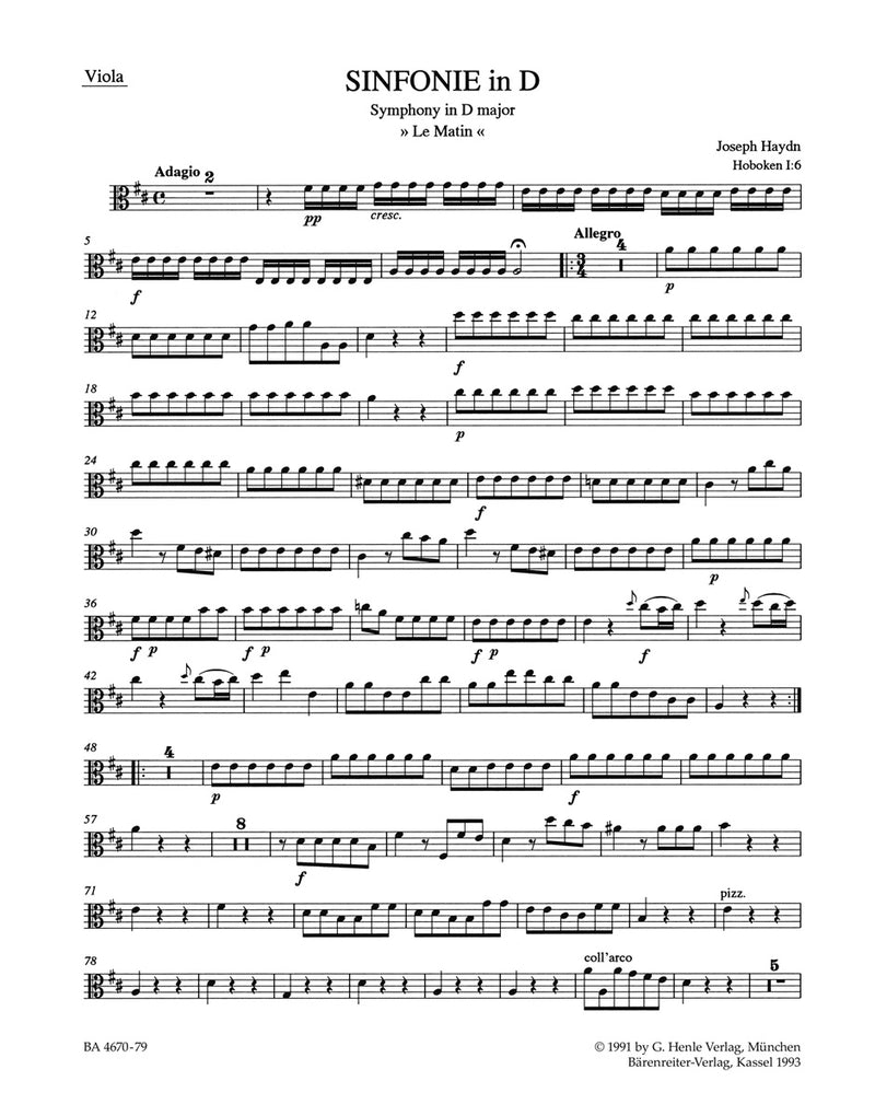 Symphony Nr. 6 D major Hob. I:6 "Le Matin" [viola part]