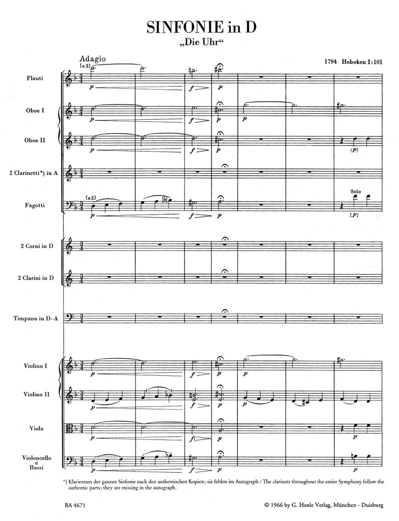London Symphony Nr. 8 D major Hob.I:101 "The Clock" [score]