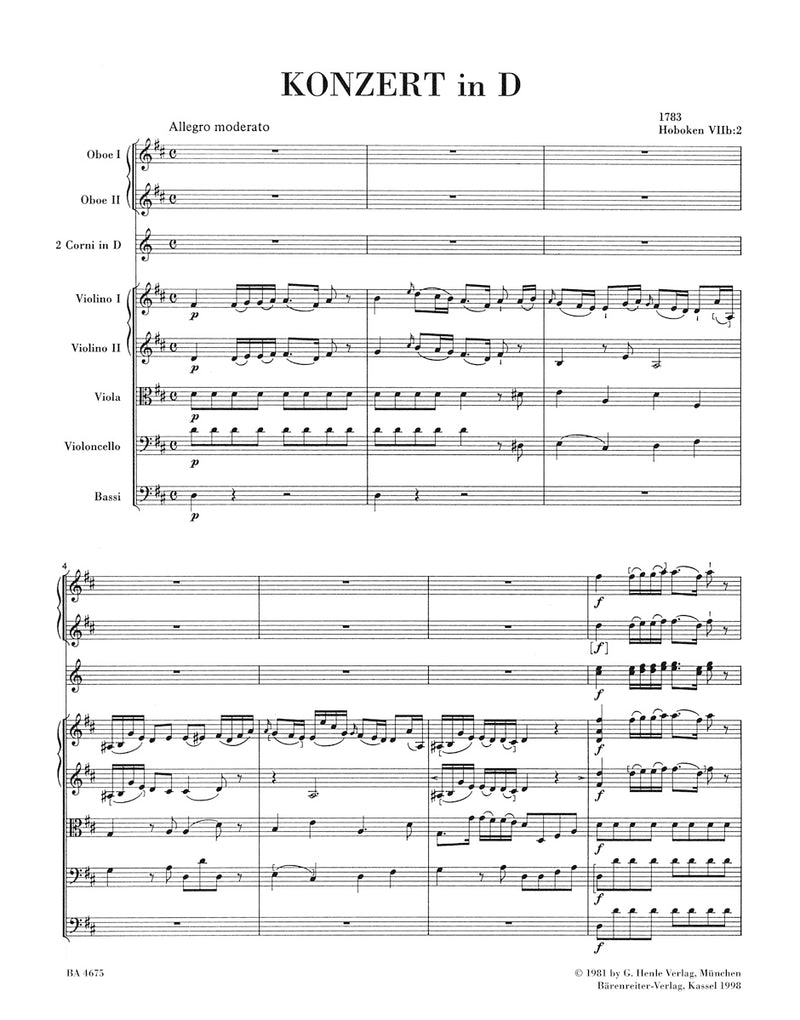 Concerto for Violoncello and Orchestra D major Hob. VIIb:2 [score]