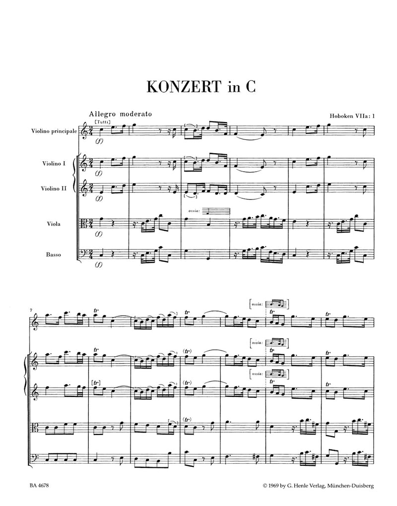 Concerto for Violin and Orchestra C major Hob. VIIa:1 [score]