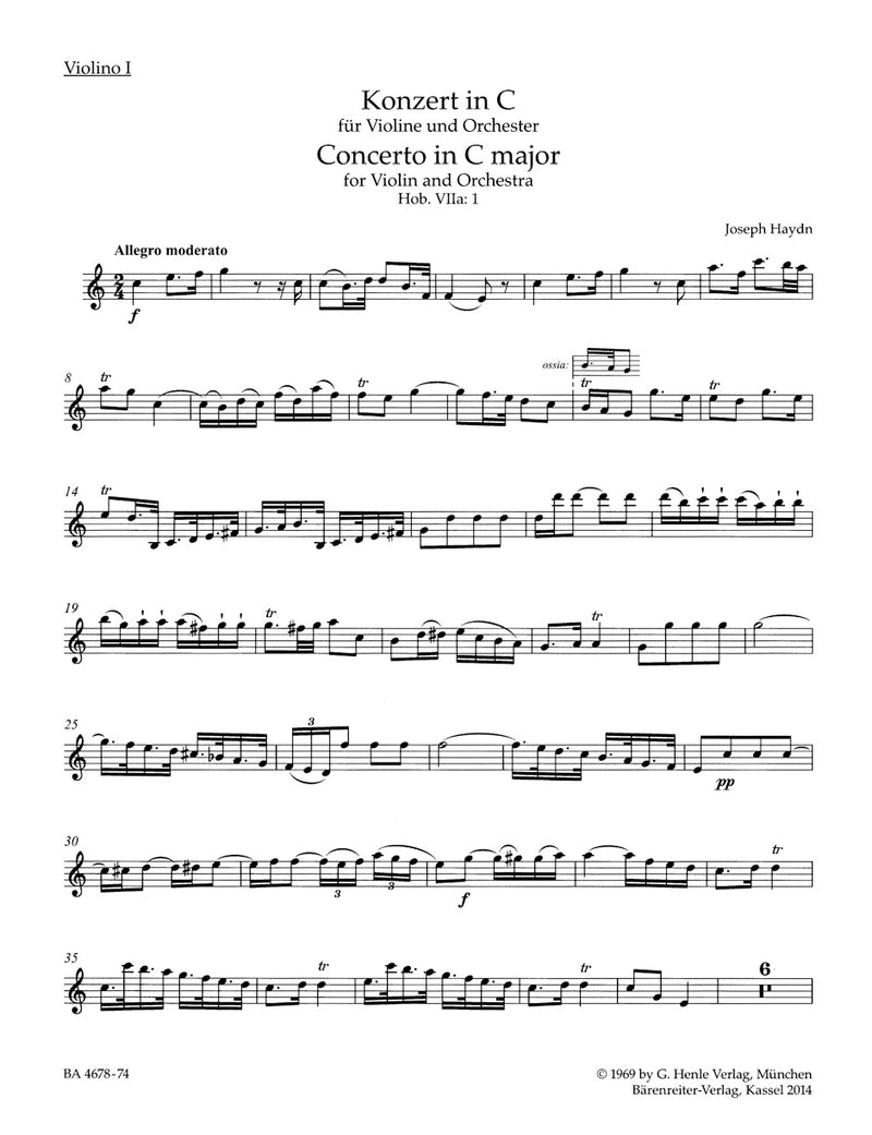 Concerto for Violin and Orchestra C major Hob. VIIa:1 [violin 1 part]