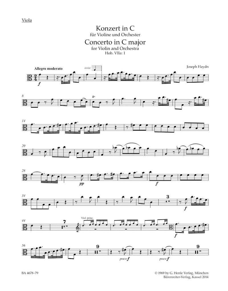 Concerto for Violin and Orchestra C major Hob. VIIa:1 [viola part]
