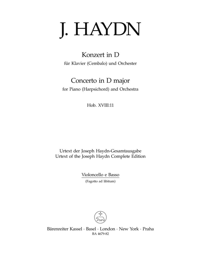 Concerto in D major for Piano (harpsichord) and Orchestra Hob. XVIII:11 [cello/double bass/bassoon ad lib. part]