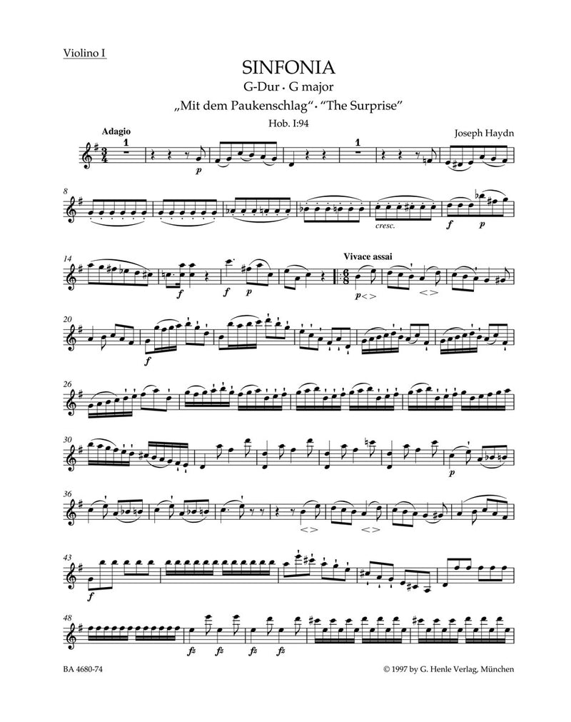 Symphony Nr. 94 G major Hob. I:94 "The Surprise" [violin 1 part]
