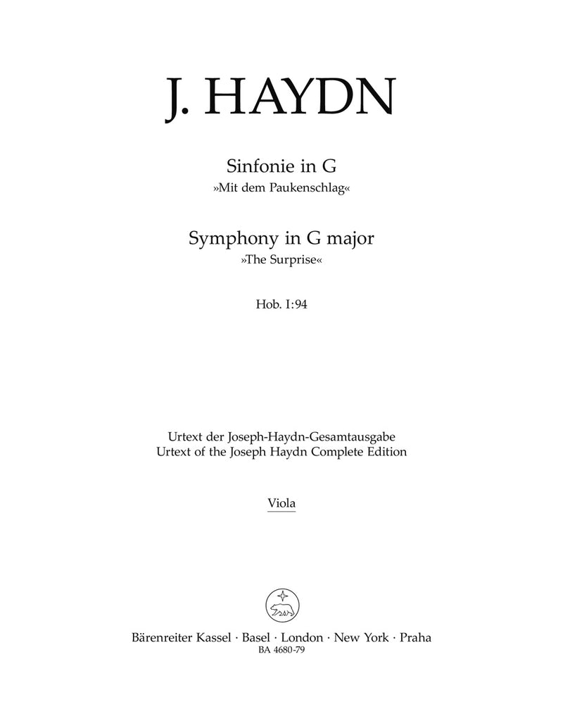 Symphony Nr. 94 G major Hob. I:94 "The Surprise" [viola part]