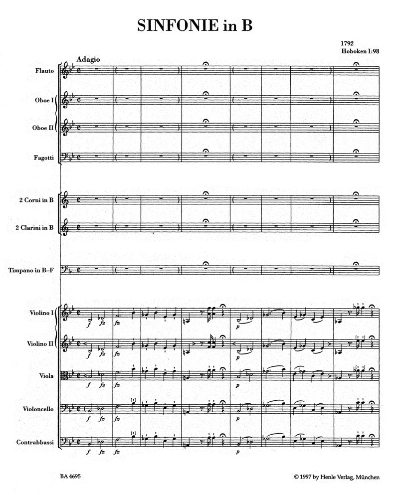 Symphony B-flat major Hob. I:98 [score]