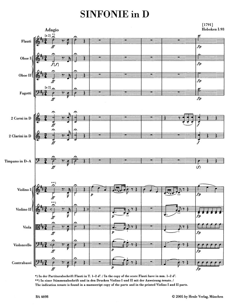 Symphony D major Hob. I:93 [score]