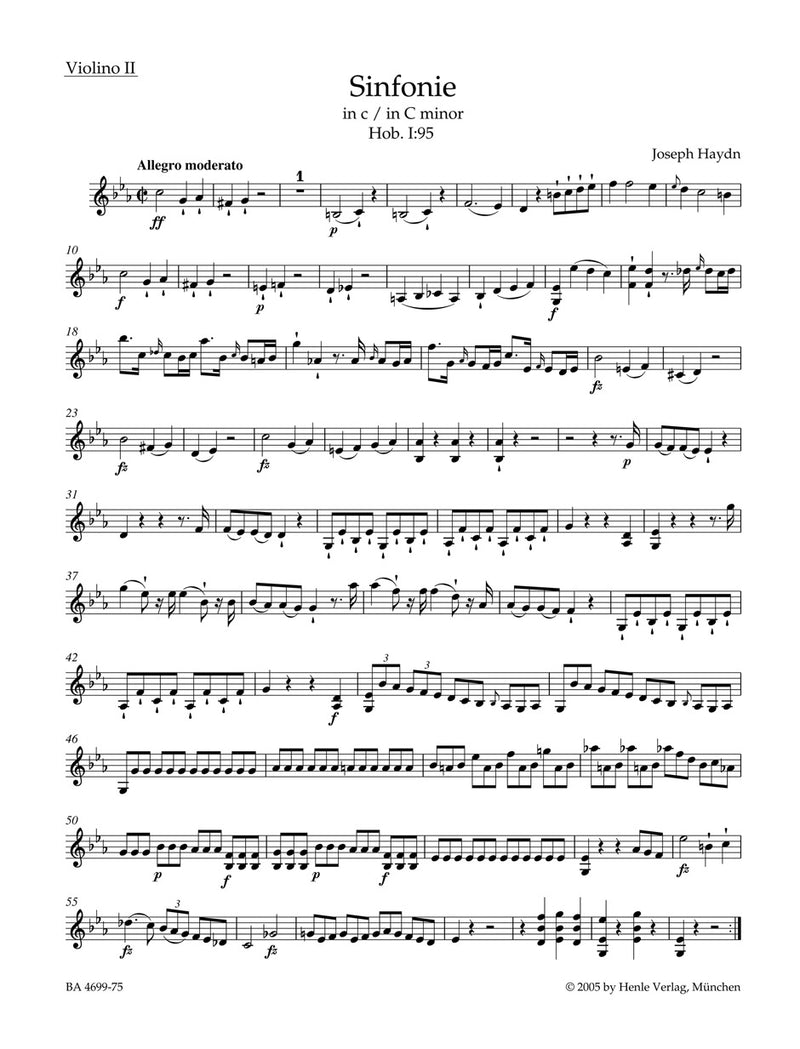 Symphony C minor Hob. I:95 [violin 2 part]
