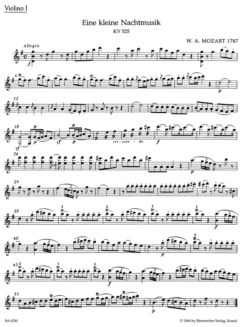 Eine kleine Nachtmusik for String Quartet K. 525 [set of parts]