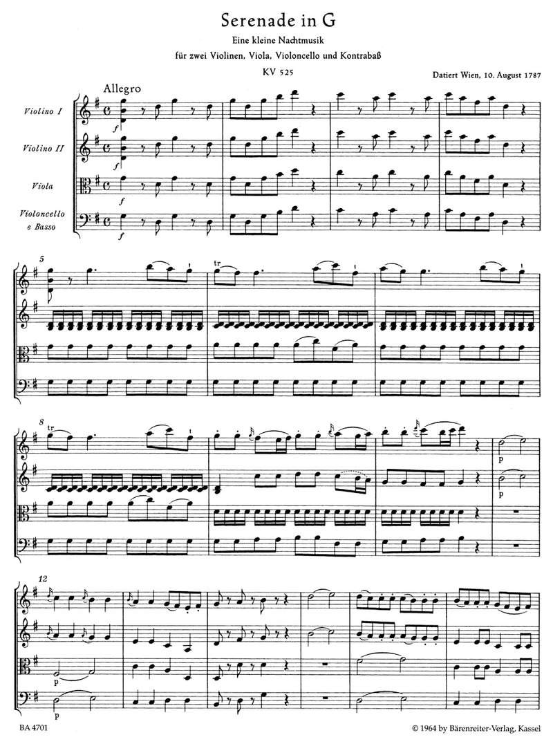 Eine kleine Nachtmusik for Strings G major K. 525 [score]