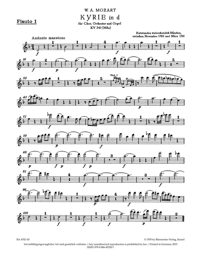 Kyrie D minor K. 341 (368a) [set of wind parts]
