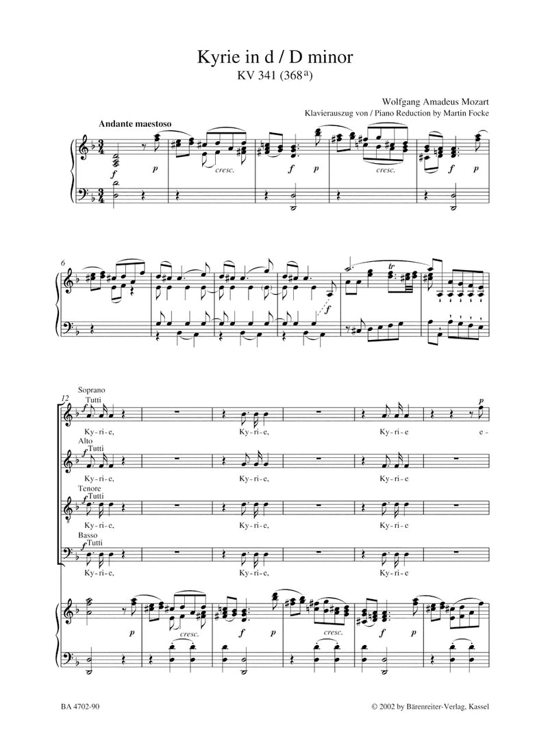 Kyrie D minor K. 341 (368a) （ヴォーカル・スコア）
