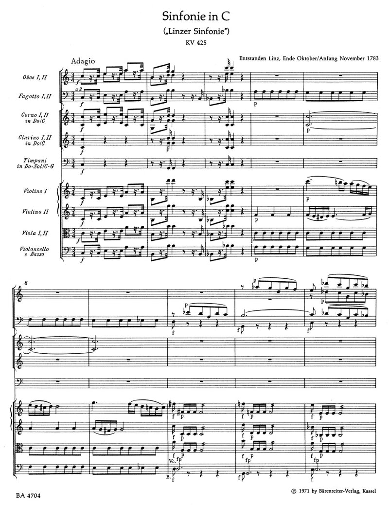 Symphony Nr. 36 C major K. 425 "Linz Symphony" [score]