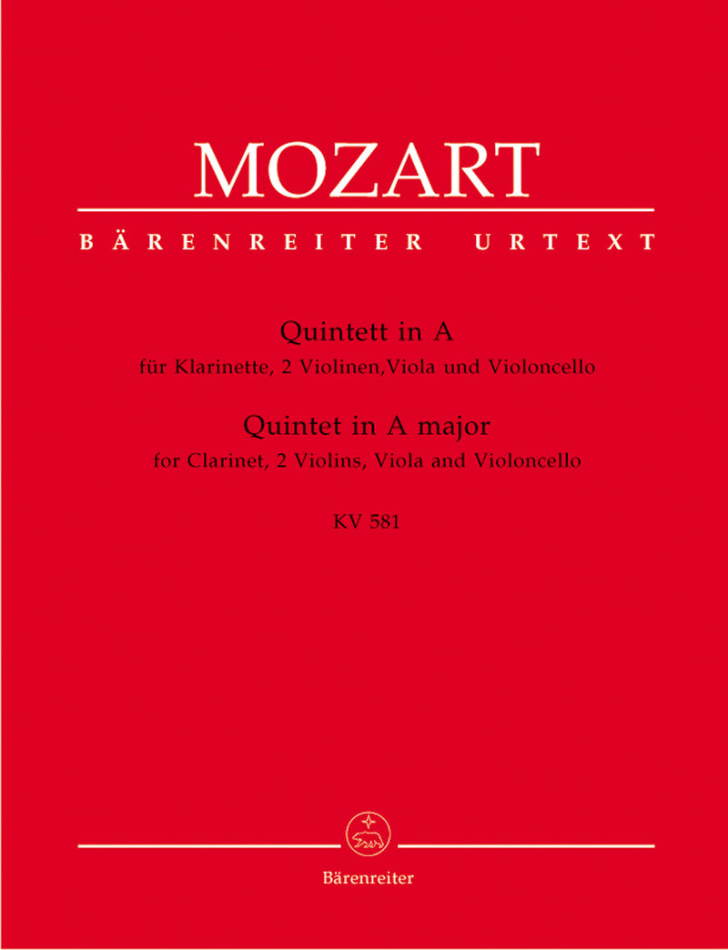Quintet for Clarinet, two Violins, Viola and Violoncello A major K. 581 "Stadler Quintet" [set of parts]
