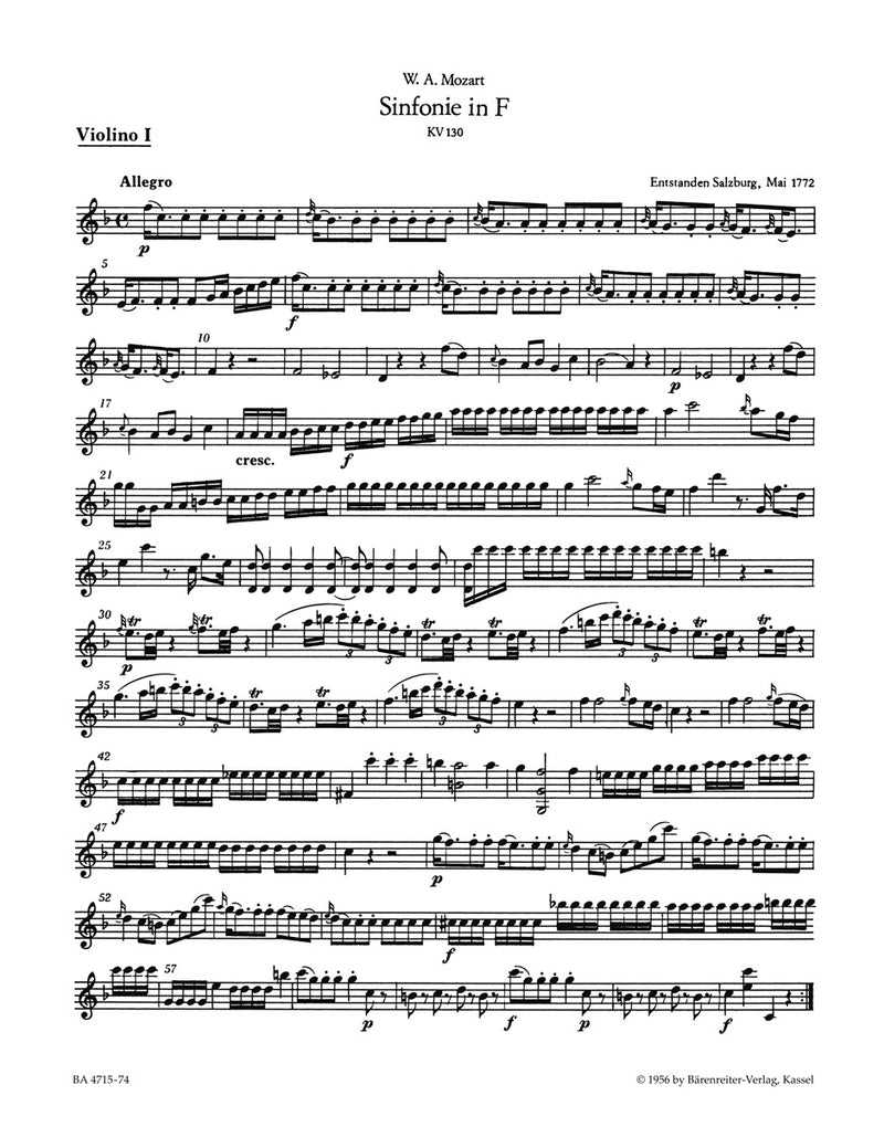 Symphony Nr. 18 F major K. 130 [violin 1 part]
