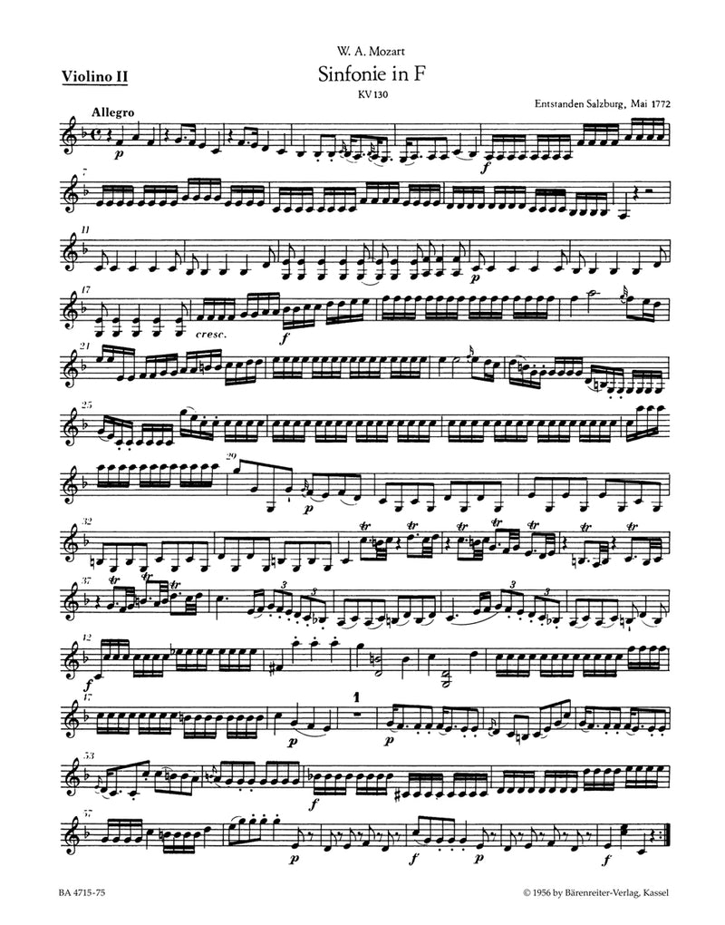 Symphony Nr. 18 F major K. 130 [violin 2 part]