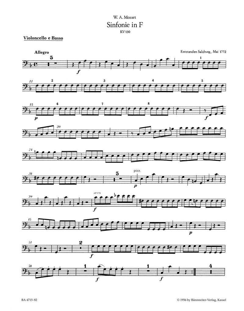 Symphony Nr. 18 F major K. 130 [cello/double bass part]