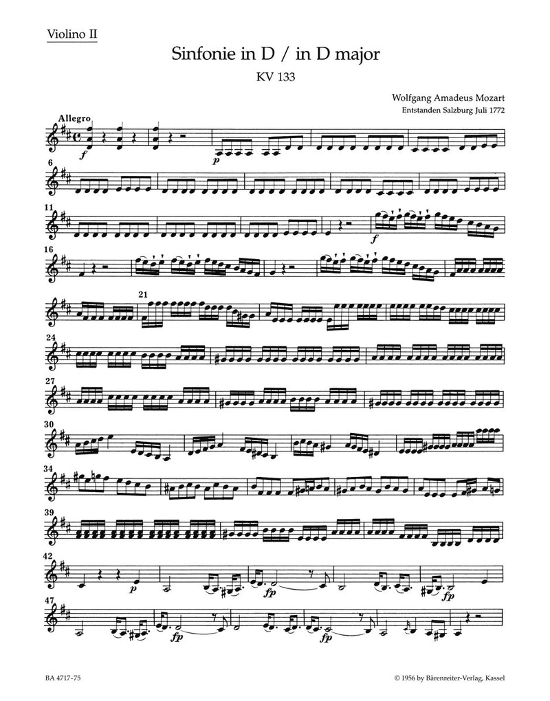 Symphony Nr. 20 D major K. 133 [violin 2 part]