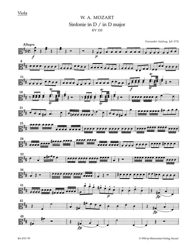 Symphony Nr. 20 D major K. 133 [viola part]