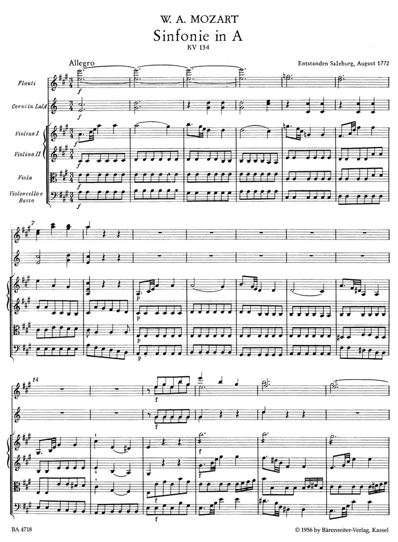 Symphony Nr. 21 A major K. 134 [score]