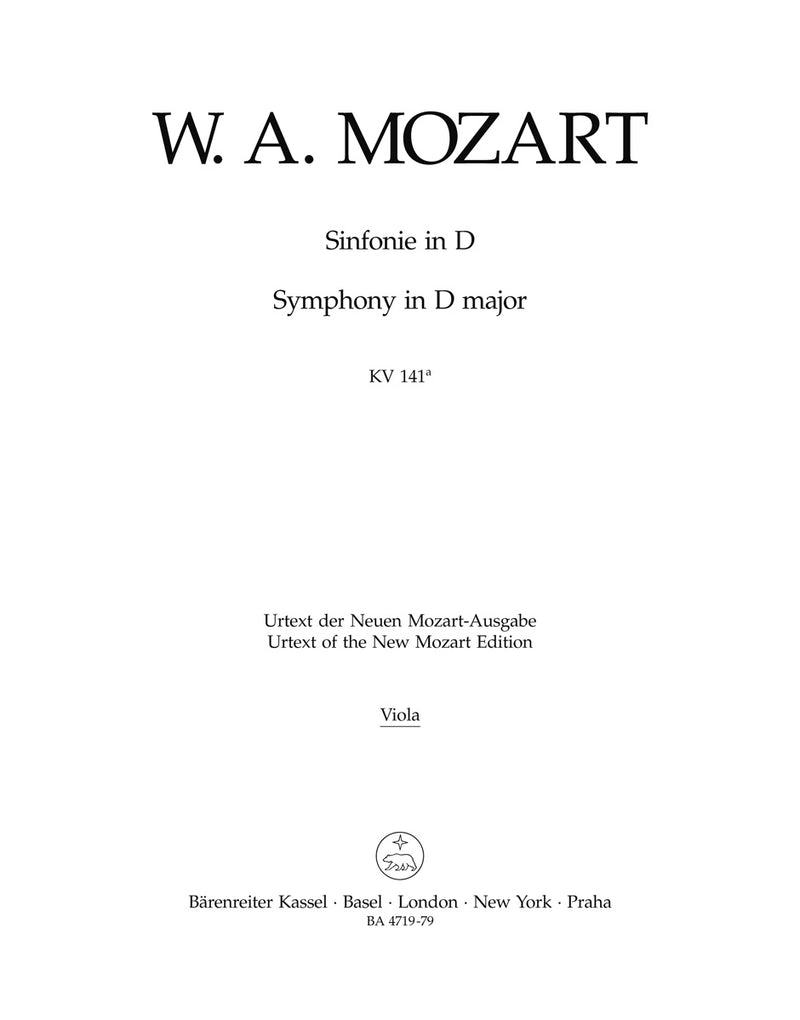Symphony D major K. 141a(161) -"Overture to K. 126 ""Il sogno di Scipione"""- [viola part]