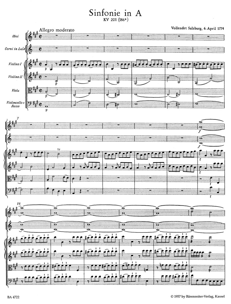 Symphony Nr. 29 A major K. 201(186a) [score]