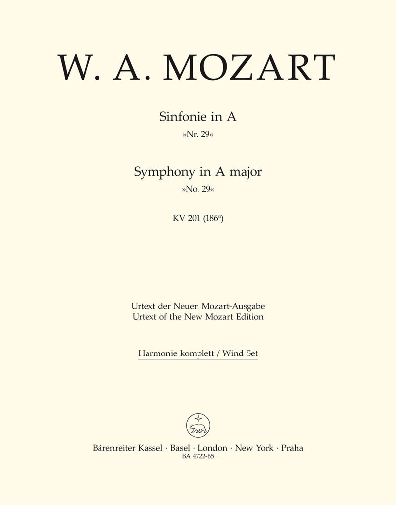Symphony Nr. 29 A major K. 201(186a) [set of wind parts]