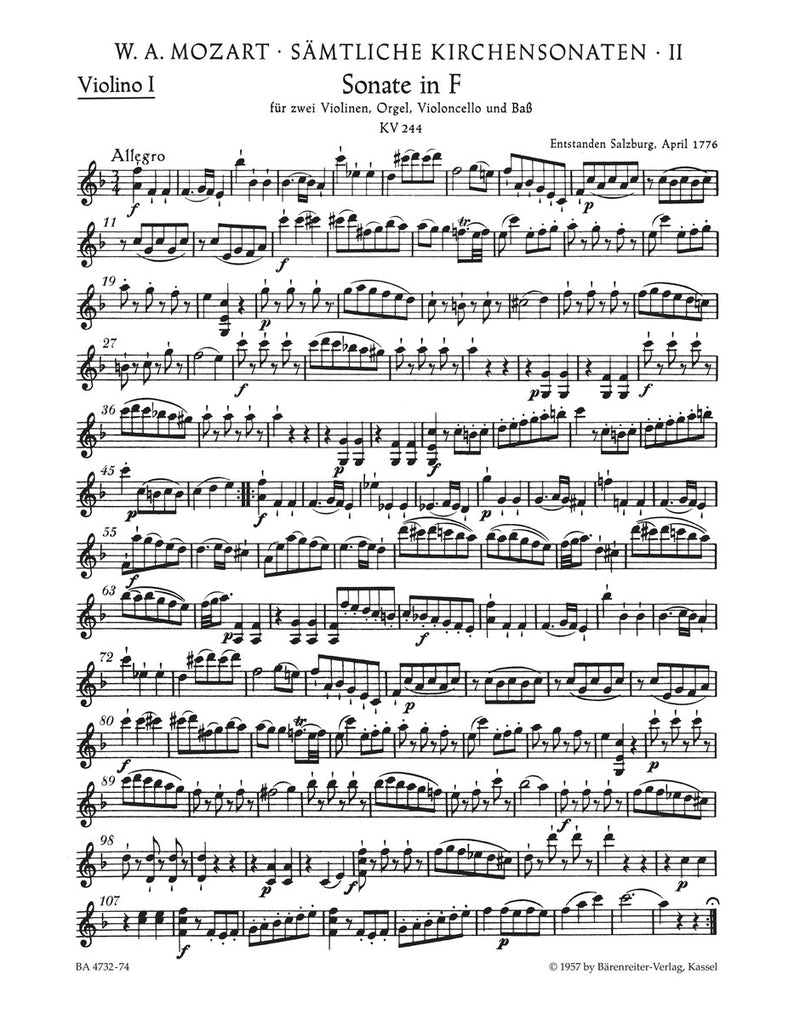 Complete Church Sonatas, Vol. 2 [Violin 1 part]