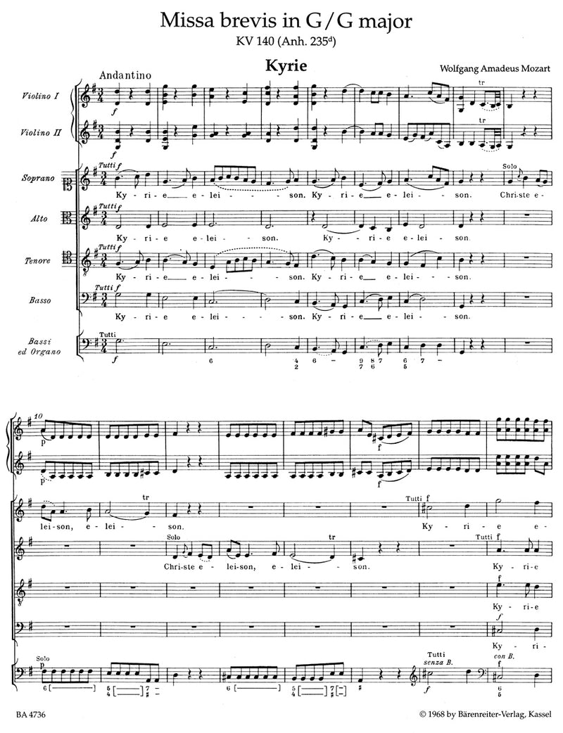 Missa brevis G major K. 140 (235d) [score]