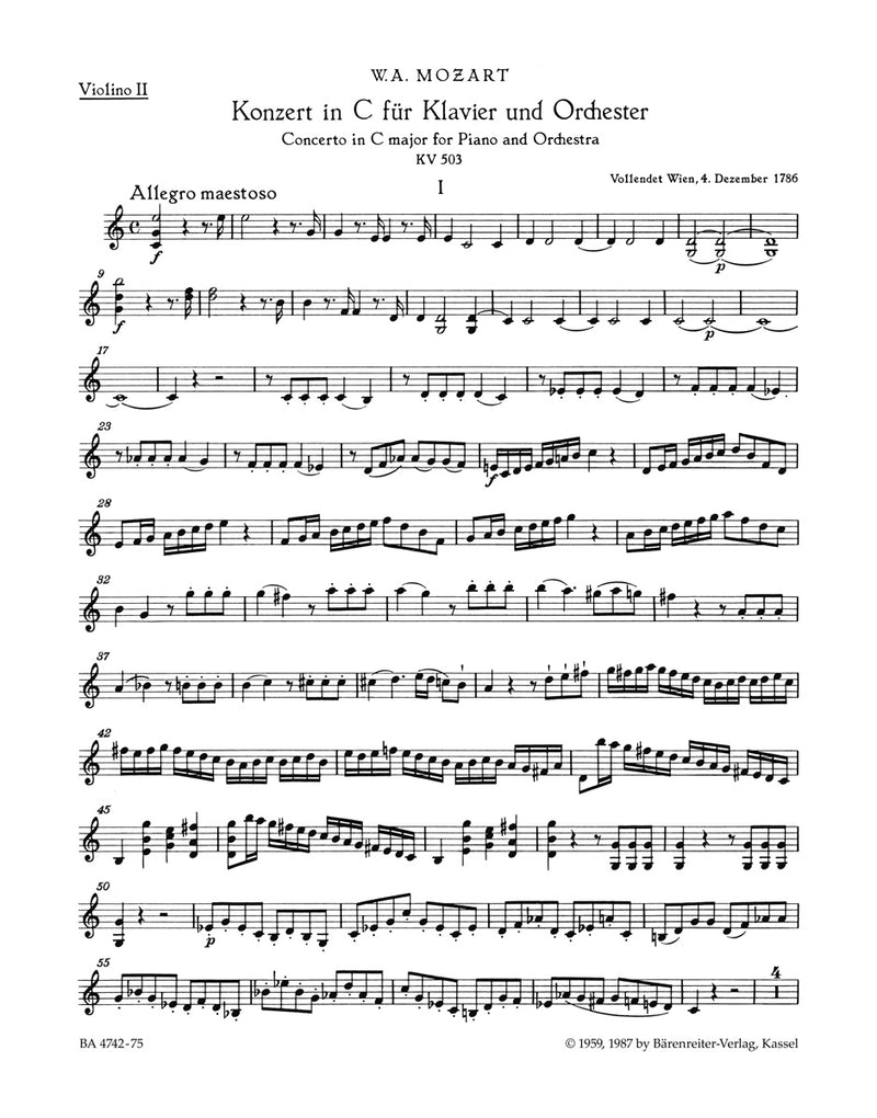 Concerto for Piano and Orchestra Nr. 25 C major K. 503 [violin 2 part]
