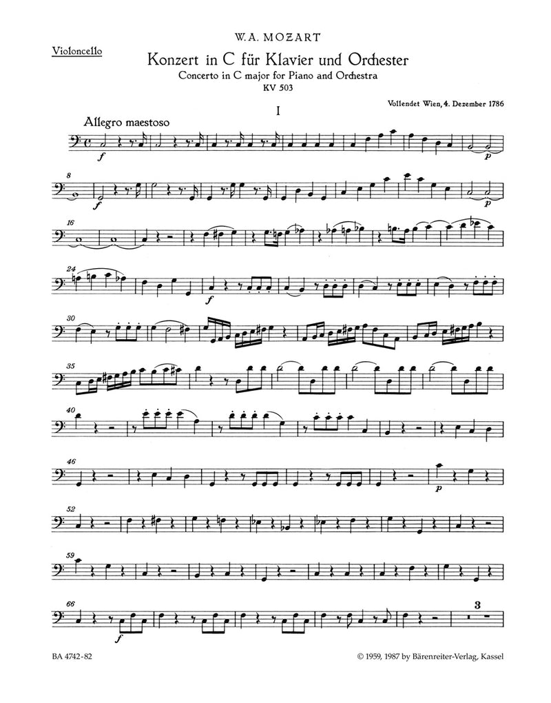 Concerto for Piano and Orchestra Nr. 25 C major K. 503 [cello part]