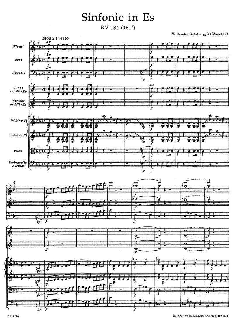 Symphony Nr. 26 E-flat major K. 184(166a) [score]