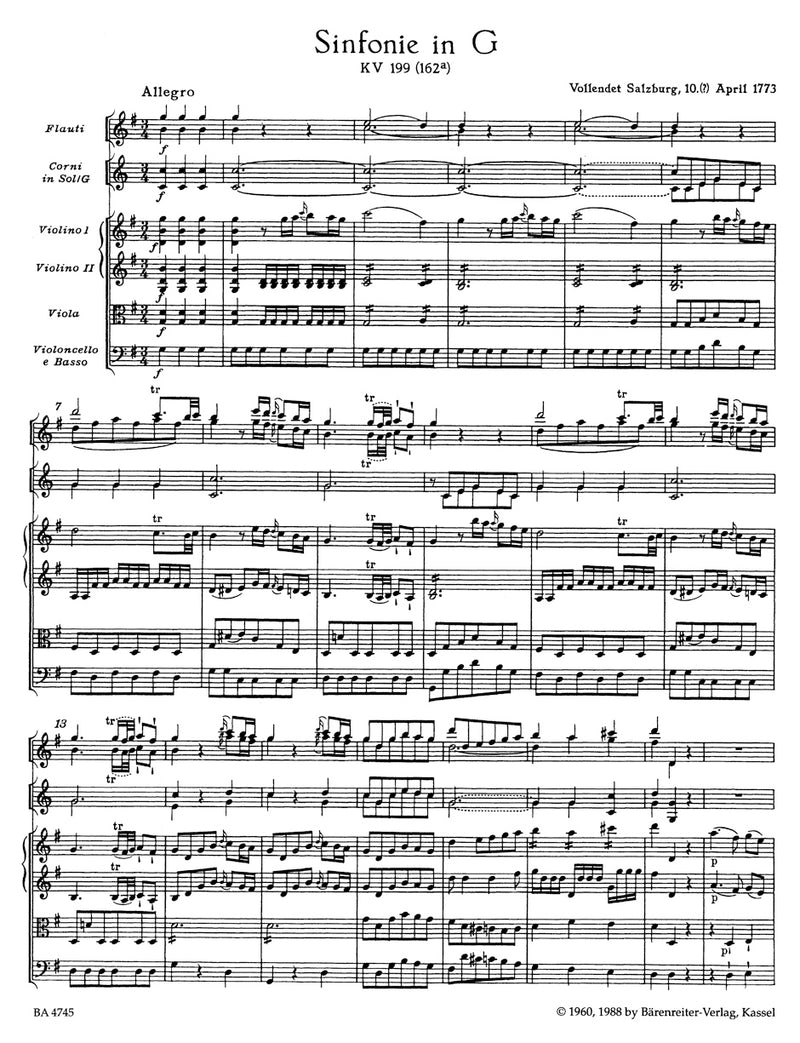 Symphony Nr. 27 G major K. 199 (161b) [score]