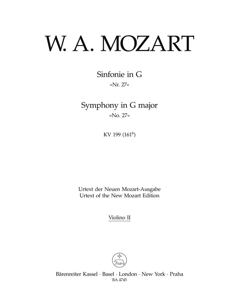 Symphony Nr. 27 G major K. 199 (161b) [violin 2 part]