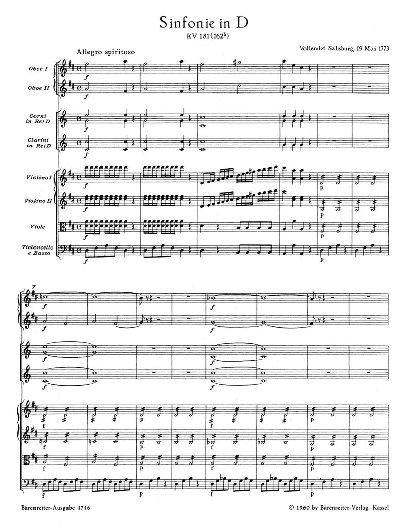 Symphony Nr. 23 D major K. 181 (162b) [score]
