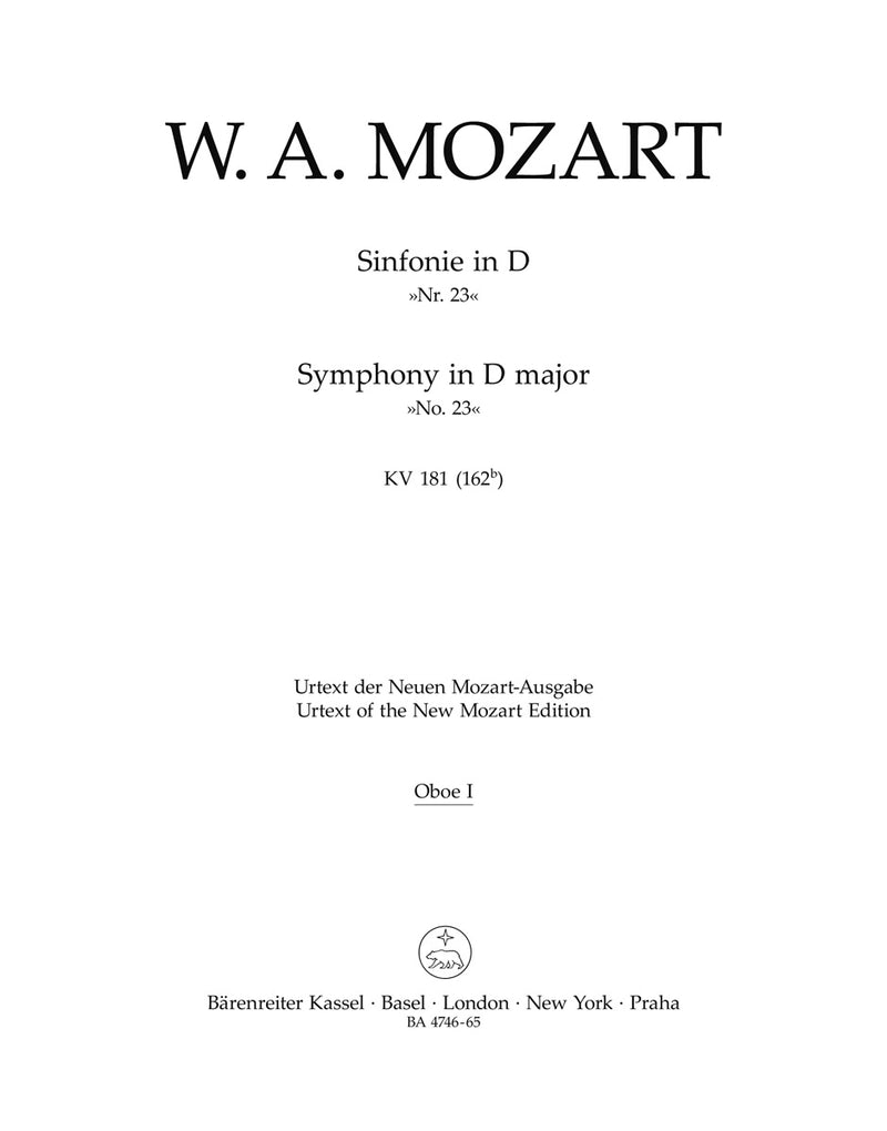 Symphony Nr. 23 D major K. 181 (162b) [set of wind parts]