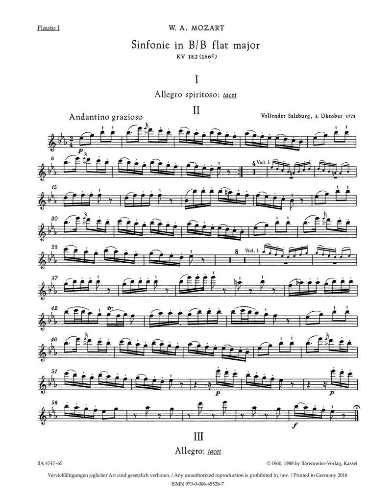 Symphony Nr. 24 B-flat major K. 182 (173dA) [set of wind parts]