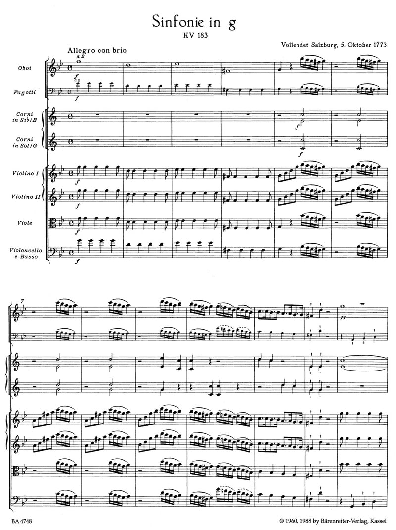 Symphony Nr. 25 G minor K. 183 (K.6: 173 dB) [score]